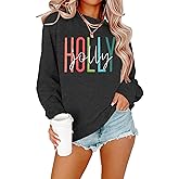LOTUCY Women Christmas Sweatshirts Holly Jolly Christmas Tree Crewneck Graphic Sweater Long Sleeve Pullover Top
