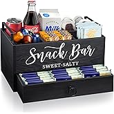 MINCORD Snack Organizer for Countertop, Wood Snack Basket Snack Tray with Handles, 5 Compartment Pantry Storage Bins with Drawer, Food Container Snack Box for Snacks, Chips, Packets
