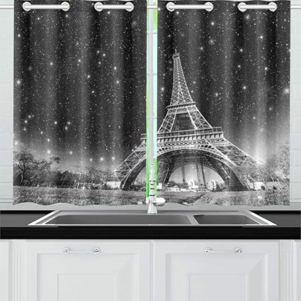 Amazon Com Night View Of Eiffel Tower In Paris Kitchen Curtains