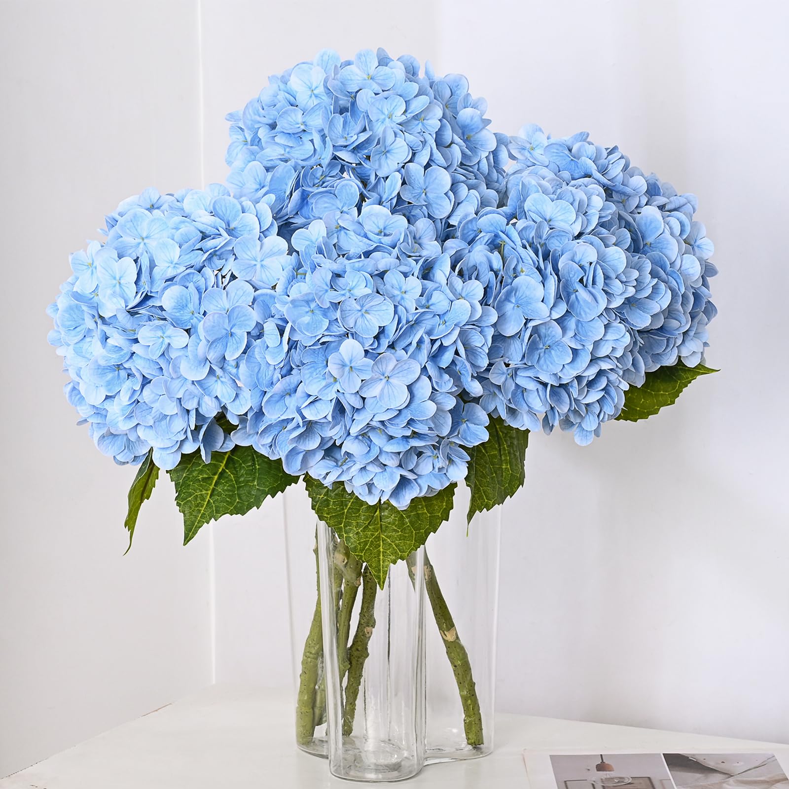 Photo 1 of MARTINE MALL 3Pcs 21in Hydrangea Artificial Flowers, Latex Real Touch Hydrangeas Lifelike Large Hydrangea Flowers for Home Decor Party Arrangements Wedding Bouquets Centerpieces (Blue)