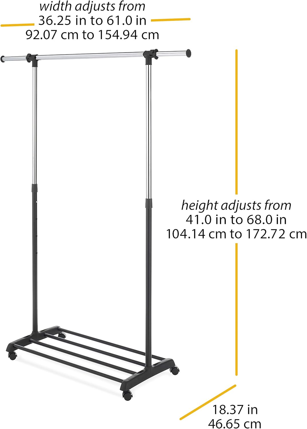 Whitmor Deluxe Adjustable Garment Rack - Rolling Clothes Organizer - Black and Chrome: Home & Kitchen