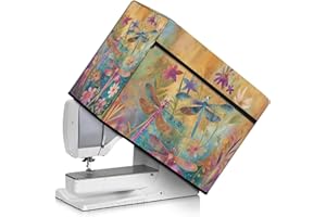 Kathyboom Dragonflies Sewing Machine Cover with Pockets for Sewing Accessories,Compatible with Most Standard Sewing Machines Home Decor