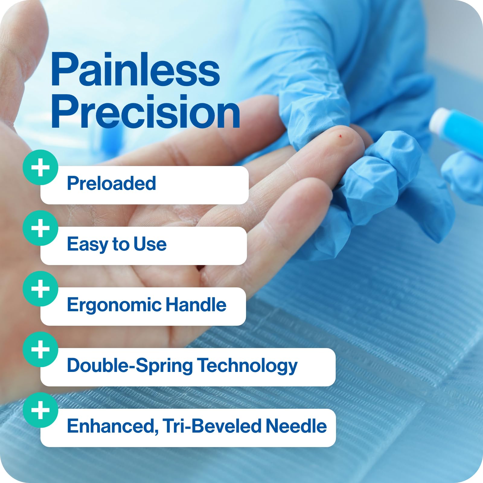 OWELL® Safety Lancets 21G x 2.5mm – 100 Count | Extra Blood Flow for Thick Skin | Sterile, Preloaded, Medical-Grade, Pressure Activated for Diabetic Glucose Testing