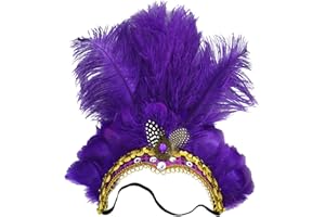 Goenb Mardi Gras Headband, Mardi Gras Headband for Women Girls Showgirl Carnival Feather Headpiece for Hawaii Costume Party