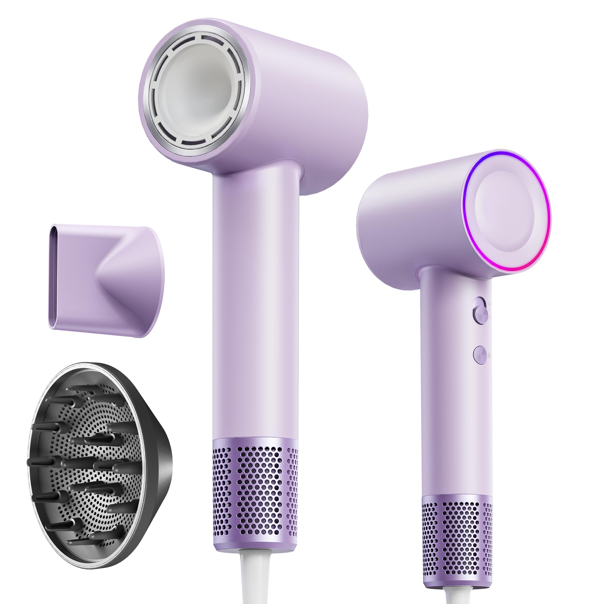 Photo 1 of Zibtes Plasma Ionic Hair Dryer & Blow Dryer, High-Speed Brushless Motor 110,000 RPM, Negative Ions for Fast Drying & Frizz Control, Low-Noise, Magnetic Nozzle & Diffuser, Portable Home/Travel (Purple)
