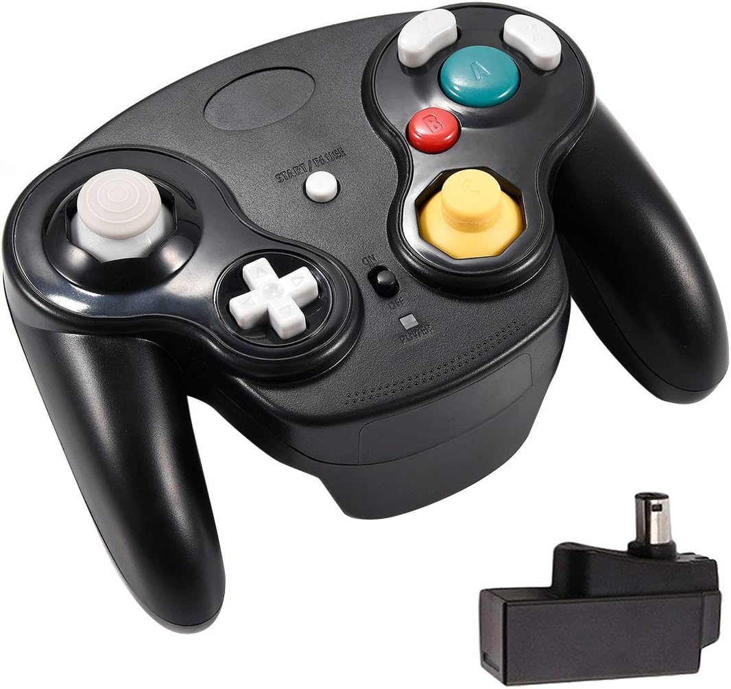 Veanic 2.4G Wireless Gamecube Controller Gamepad Gaming Joystick with Receiver for Nintendo Gamecube,Compatible with Wii (Black)
