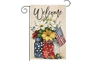 CJYGEGE 4th of July Mason Jar Flowers Summer Garden Flag 12x18, Patriotic Celebration Double-Sided Decorative Burlap Yard Flag for Memorial Day Independence Day Outside Decoration Holiday Festivities
