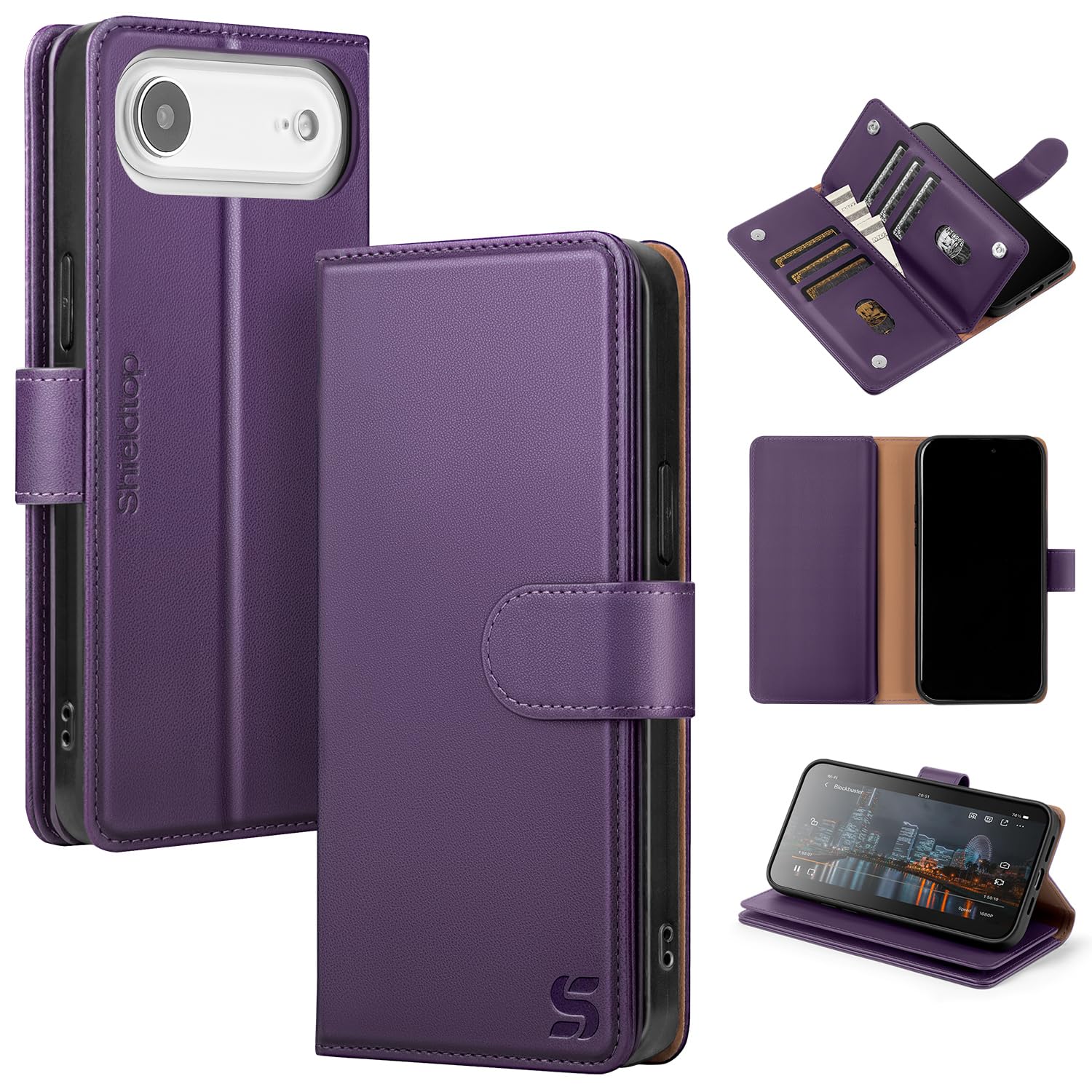 Shieldtop Compatible with iPhone Air Wallet Case with Card Holder,Women Men RFID Blocking PU Leather Folio Flip TPU Protective Cover Credit Card Slots,Phone Case for Apple Air 2025,Dark Purple