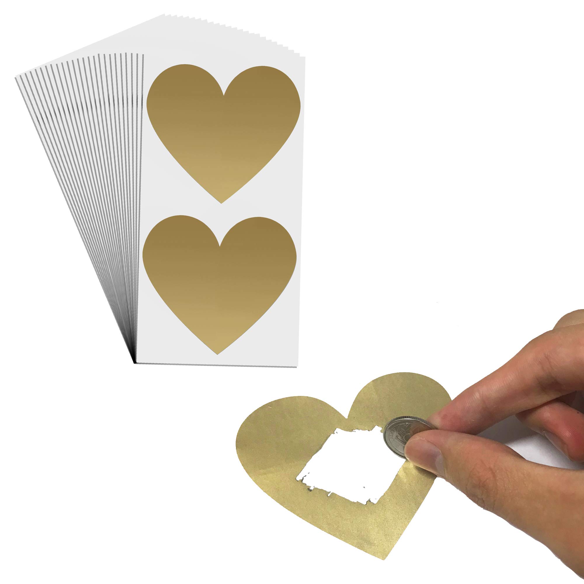 Pack of 50, Heart Scratch Off Sticker - 8 x 7cm, Gold