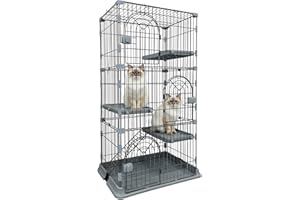 JaxSteam Cat Cage 3-Tier Indoor Cat Enclosure with Widen Bottom Buckle & Reinforced Locking Clamps DlY Cat Playpen for 2-3 Cats & Small Pets,30" Lx 20" W X 52.5" H (Grey, Three-Tier52.5")
