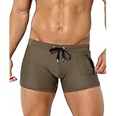 Arjen Kroos Men's Swim Briefs Quick Dry Square Leg Swimsuit Beach Trunk Swimwear with Pockets