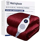 Westinghouse Electric Blanket Heated Throw, Super Cozy Soft Flannel 50"" x 60"" Heated Throw with 6 Fast Heating Levels & 2-10 Auto-Off, Machine Washable, ETL&FCC Certification, Home Office Use, Red