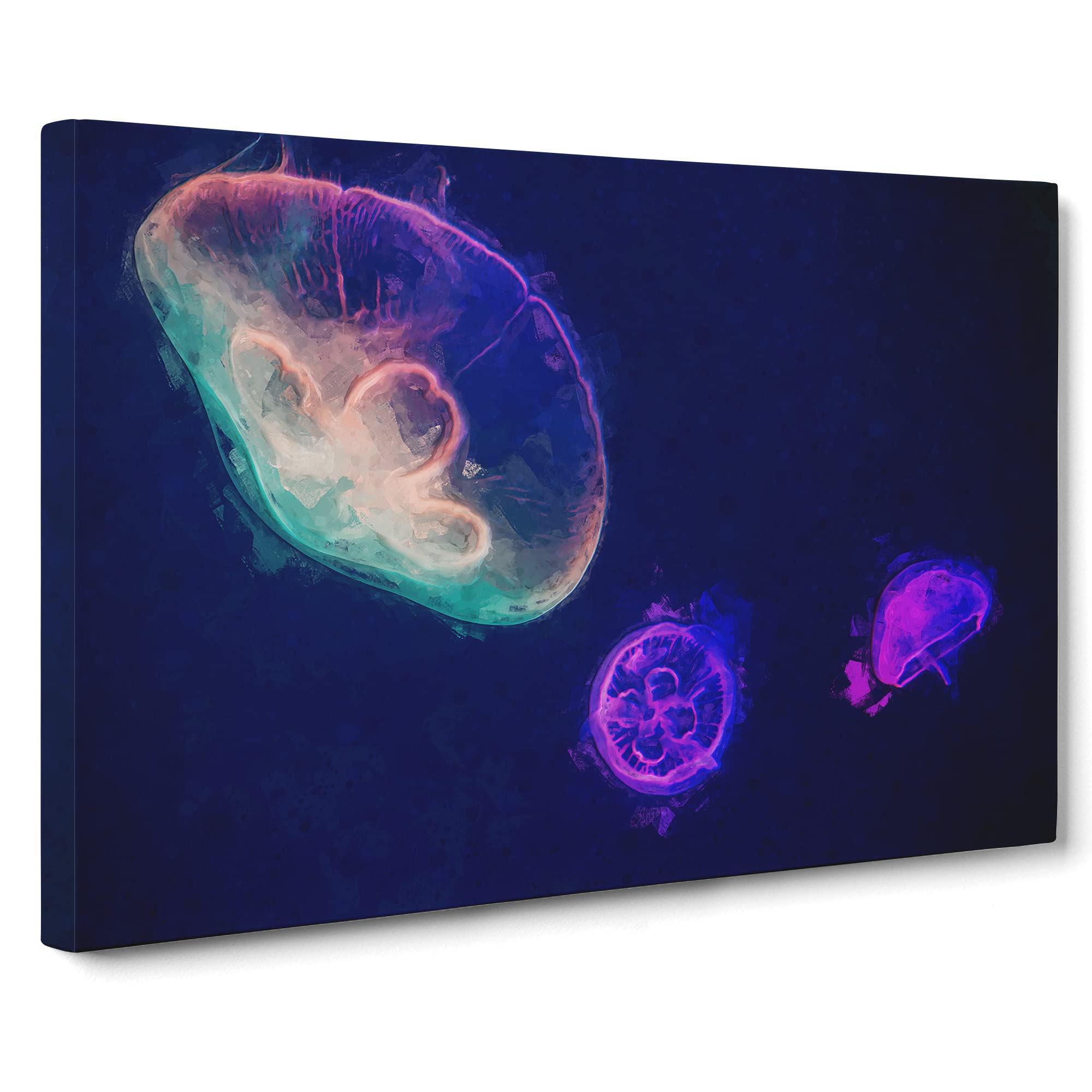 Neon Jellyfish Canvas Print | Gallery Wrapped 30mm Frame Wall Art | 20x14 inches | Ready to Hang | Abstract Picture | Living Room Bedroom Lounge Office