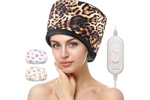 Luxebell Hair Steamer Deep Conditioning Heat Cap Adjustable Hair Care Heating Cap with Intelligent Protection, Sturdy Material, and 2 Reusable Shower Caps, Gifts for Women (Leopard)