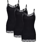 3 Pcs Women Long Camisoles Lace Tank Tops Neck Cami Adjustable Spaghetti Strap Lace Trim Tank Top for Women Wearing