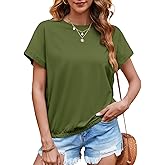 Tankaneo Women Short Cap Sleeve Tops Summer Casual Banded Sweatshirt Crew Neck Loose Fit T-Shirts