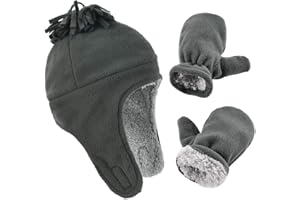 EXEMABA Toddler Winter Hat with Mitten Set - Baby Kids Warm Fleece Cap Set with Ear Flaps