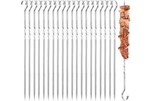 Drakiby Kabob Skewers 20pcs Flat Metal BBQ Barbecue Kebab Skewers Meat Skewers 12 inches (30cm) Extra Strong Barbecue Accesso