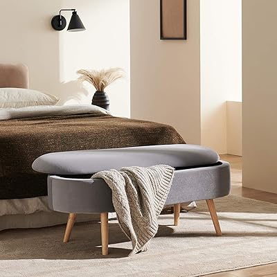 Buy Harmati Velvet Storage Bench For Bedroom Grey End Of Bed Bench Ottoman With Storage Upholstered Bench With Solid Wood Legs For Living Room Entryway Online In Taiwan B08rrrtdw4