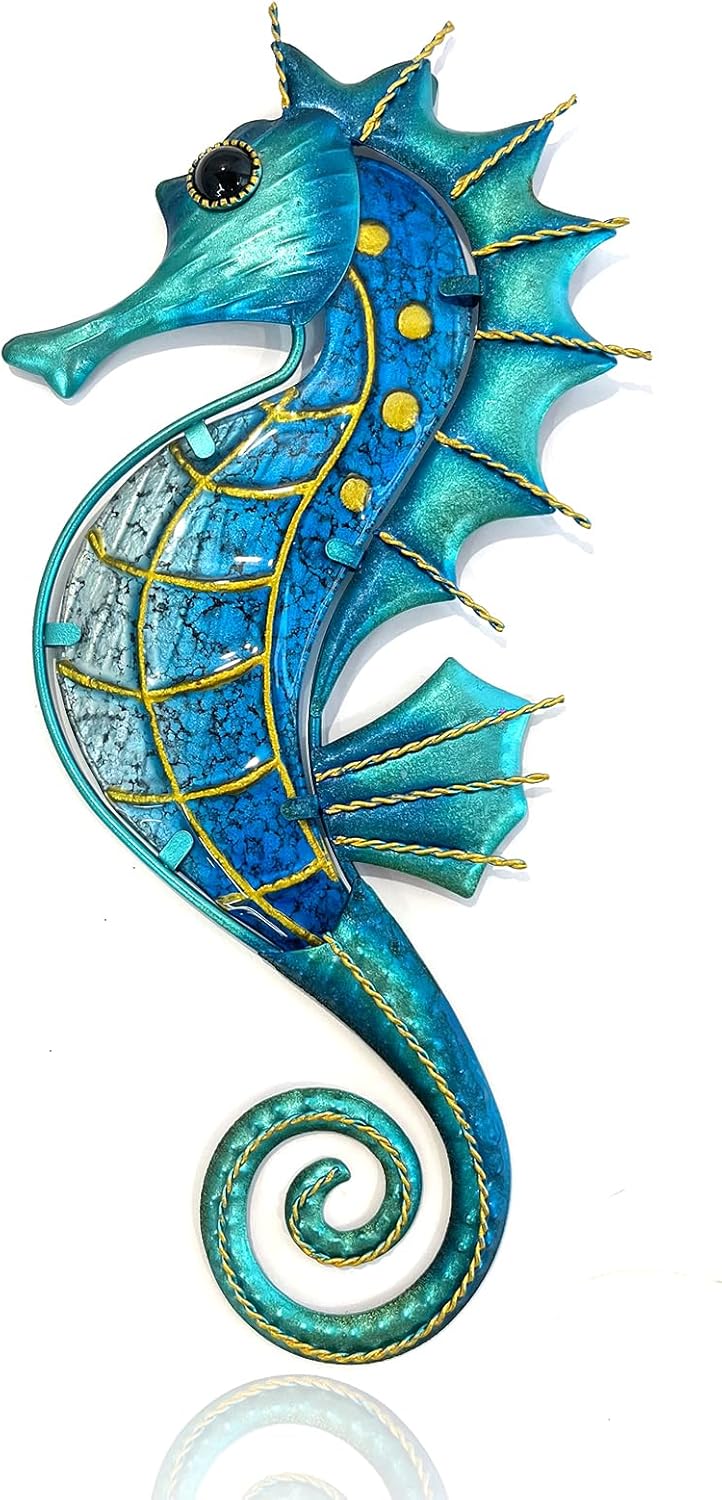 Plaques & Wall Art - HONGLAND Outdoor Metal Seahorse - Wall Sculpture Hanging Garden Wall Art Coastal Ocean Decor for Indoor Outdoor Patio Fence Decor（15 Inch）