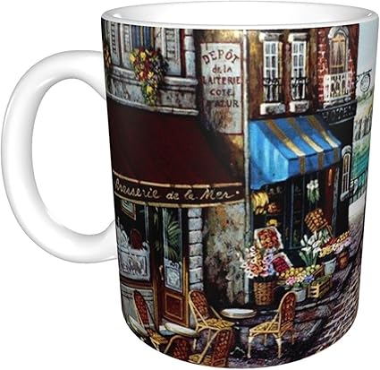 Amazon ヨーロッパの古い町 マグカップ 陶器 お茶カップ セラミック コーヒーカップ ハンドル付き コーヒーマグ 耐久性 大容量 食器 おもしろい 贈り物 人気 330 Ml 魚の名前 食器 グラス カトラリー