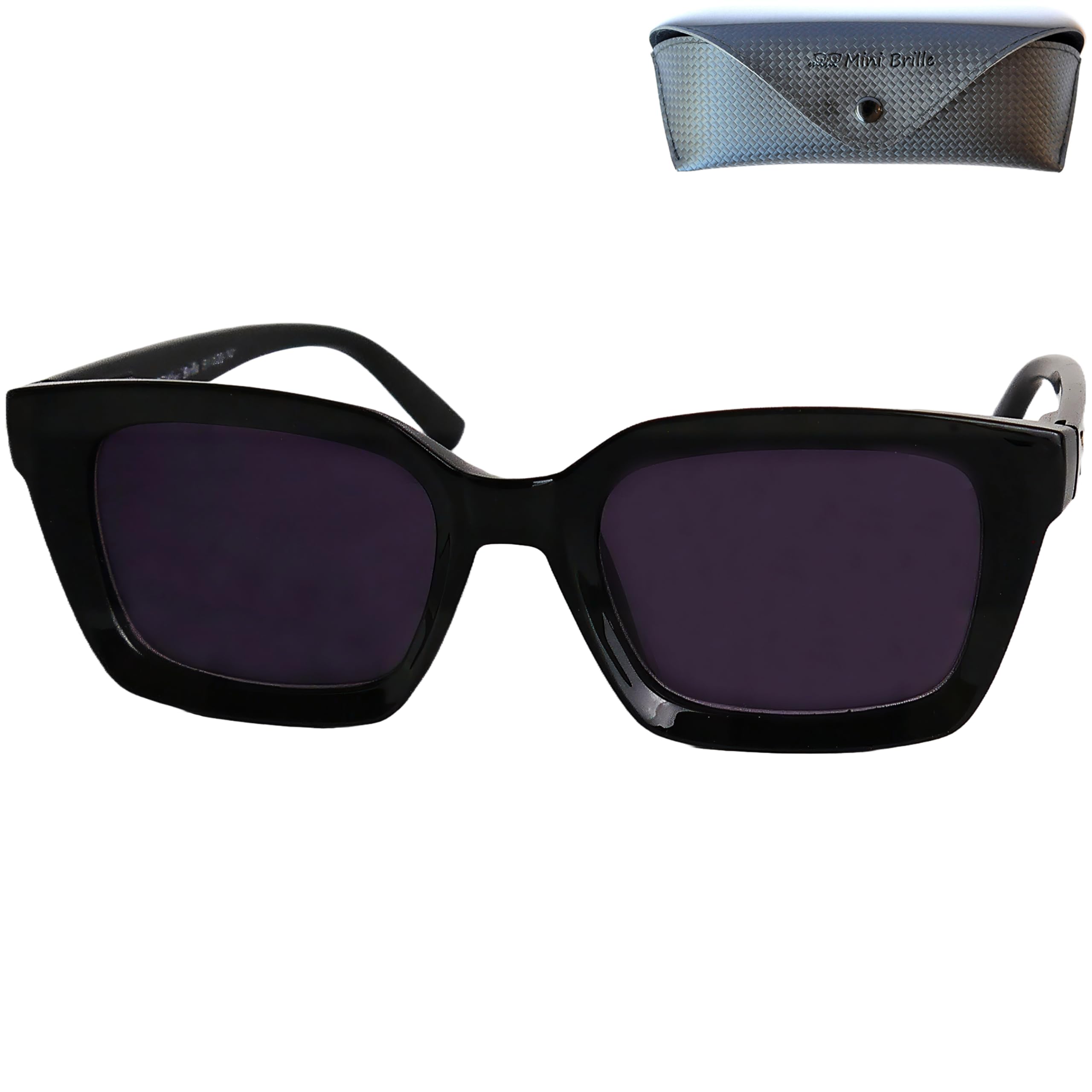 Mini Brille - Sun Reading Glasses for Women Cat-Eye, Oversize Square, incl. Case,Thick Plastic Frame (Black), Sunglasses Women + 1.00 Magnification