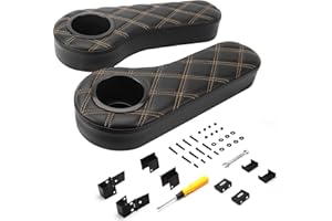 NOKINS Golf Cart Diamond Flip Armrest with Cup Holder, No Drilling Required, Golf Cart Folding Hinged Armrest, Inward Mount, for Club Car EzGo Yamaha Back Seat Kit