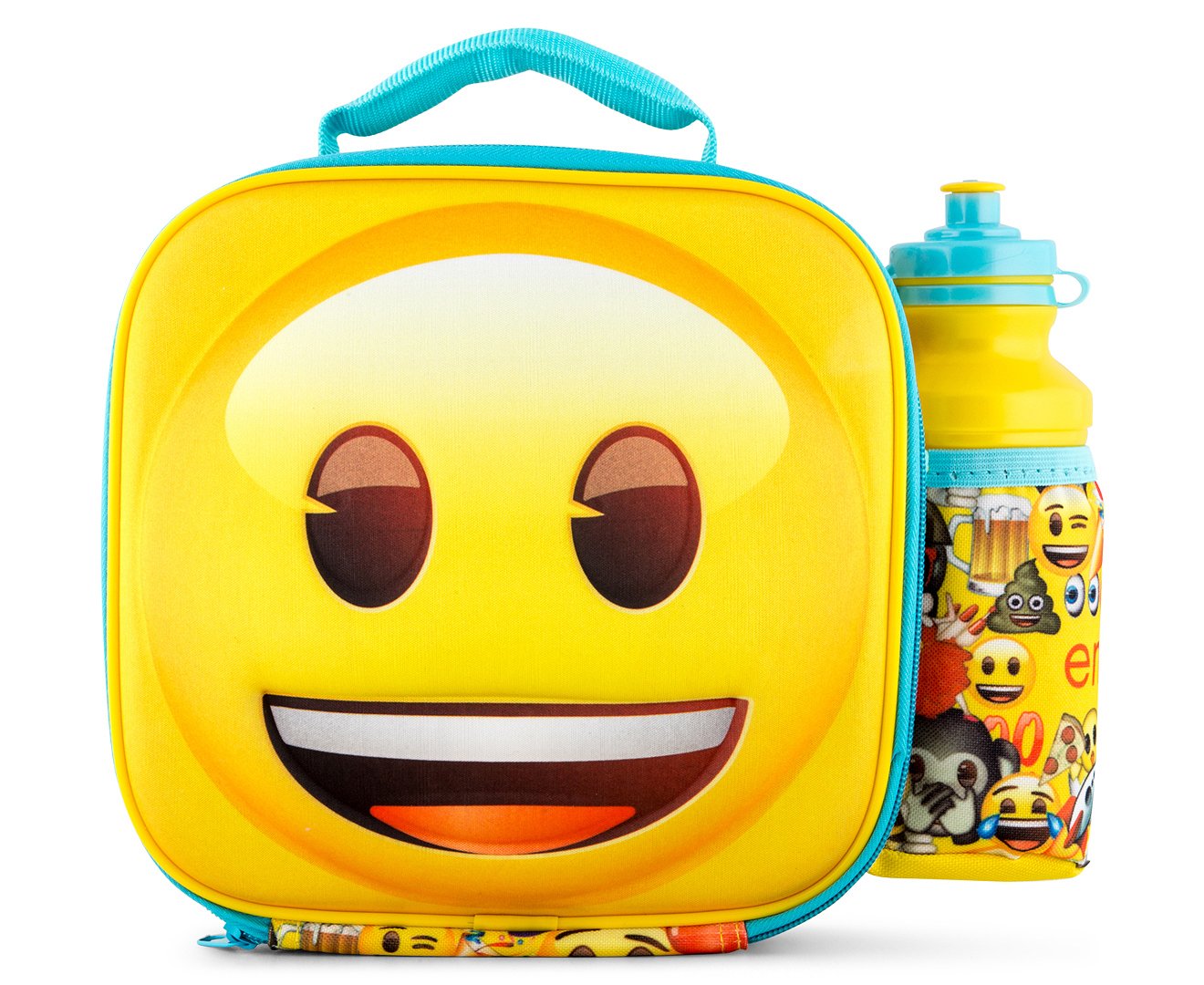 The Emoji Movie 3D Thermal Lunch Bag for Kids at School with Sports Bottle - Insulated Snack Bag for Children with Drinks Bottle - Reusable Tote Cooler Lunch Box