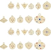 SUNNYCLUE 1 Box 22Pcs 18K Gold Plated Evil Eye Charms Bulk Alloy Rhinestone Evil Eye Hamsa Hand Connectors Link Charm Jewelry Findings for Earring Bracelet Necklace Anklets Jewelry Making