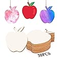Tmflexe 30Pcs Apple Unfinished Wooden Gift Ornaments DIY Craft Teachers' Day Activity Paintable Blank Natural Fruit Apple Cutouts Hanging Wood Slices for Kids Classroom Art Crafts Party Supplies