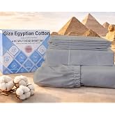 MyGiza Sheets 4 Pcs Flex Head King Sheets Sets for Adjustable Beds, 100% Certified Giza Cotton Top Split King 34 Inch Down Sheets fits 16" deep Mattress, Silver Grey