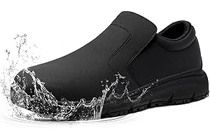 ZIGSAM Men Safety Shoes Non Slip Work Shoes Chef Kitchen Waterproof Steel Toe Shoes SRC Lightweight Slip On Working Footwear