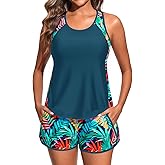 Women Tankini Swimsuit with Shorts - Tummy Control Two Piece Bathing Suit 2025 Swimwear with Sporty Pockets