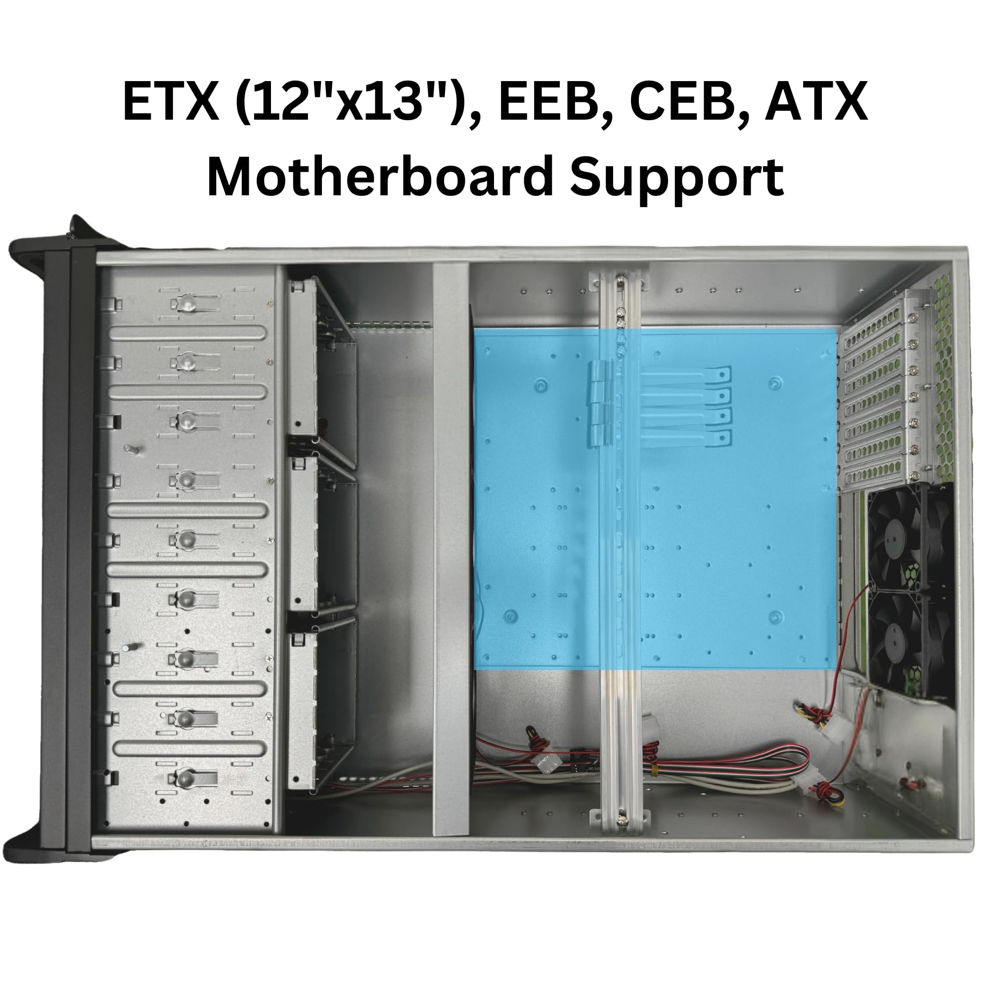 4U Server Chassis, Rackmount Server Case; 15x Hard Drive Bays, E-ATX/CEB/EEB/ATX Motherboard; Fan: Front 3X 120mm, Mid 3X 120mm, Rear 2X 80mm; Front Panel Lock; Size:16.8X 7.0X 25.0