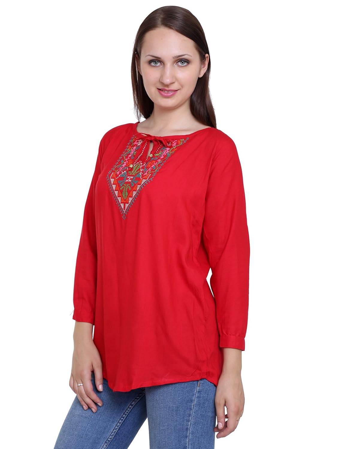 papsara red rayon slub women's long top