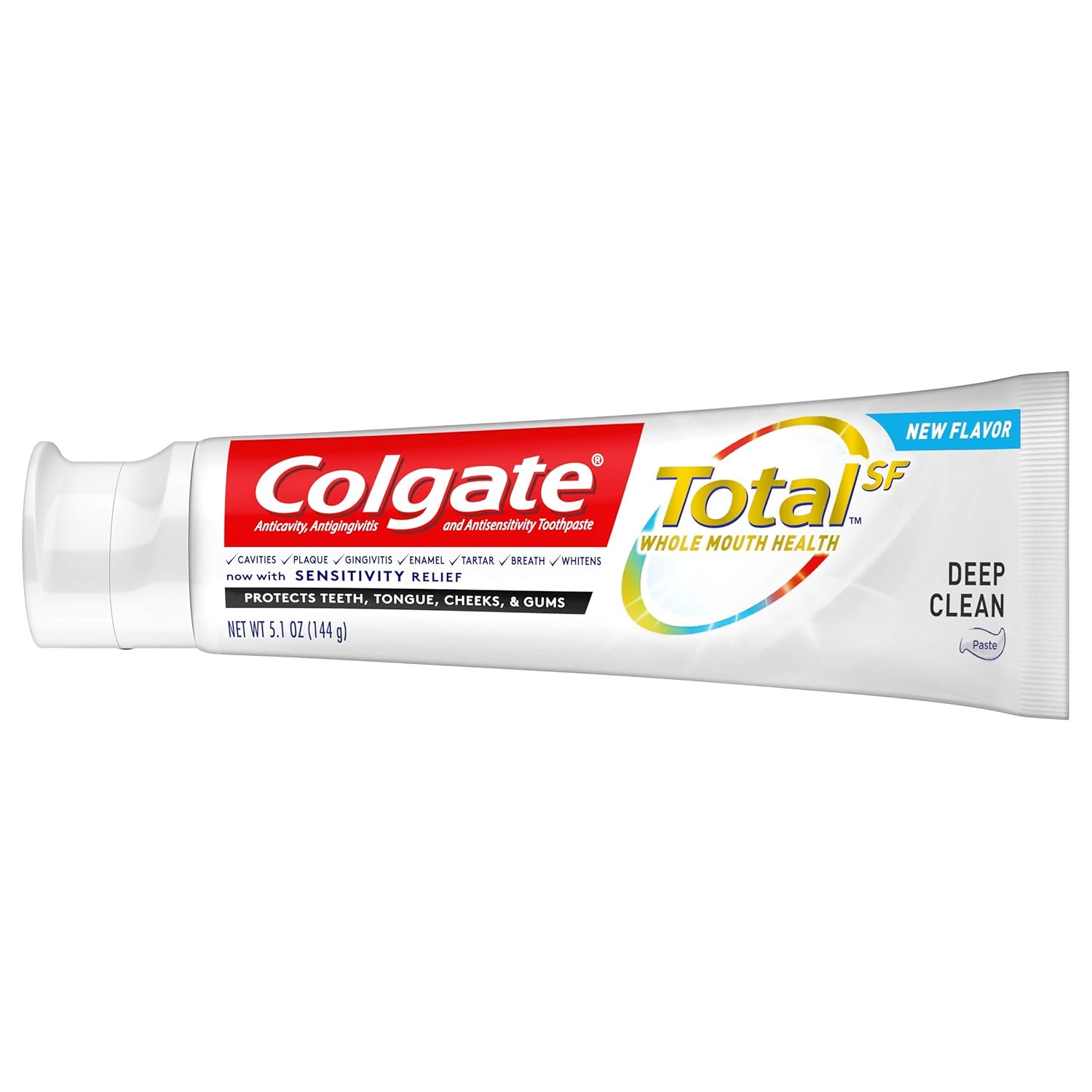Colgate Total Toothpaste with Fluoride, Multi Benefit Toothpaste with Sensitivity Relief and Cavity Protection, Deep Clean - 5.1 ounce (2 Pack): Beauty