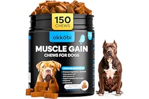 OKKÖBI 11-in-1 Muscle Gain Chews - Weight Gain Supplements for Dogs with High Protein & Amino Acids - Premium Muscle Builder for Bully & All Breeds - Healthy for Puppies - 150 Chews - Chicken