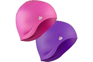 The Friendly Swede Swim Caps for Women & Men — Silicone Swimming Caps for Medium & Long Hair; Waterproof & Keep Hair Dry; Easy to Take On and Off; with Extra Ear Space - 2-Pack