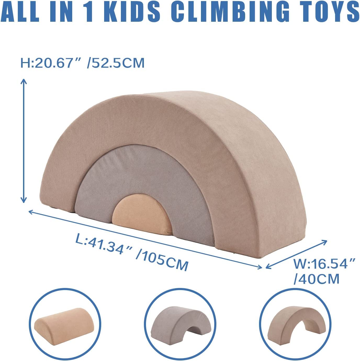 Jela Kids Couch, Soft Play Equipment Playset Rainbow, Foam Blocks for Toddlers 1-10, Climbing Blocks, Crawling Tunnel, Beige