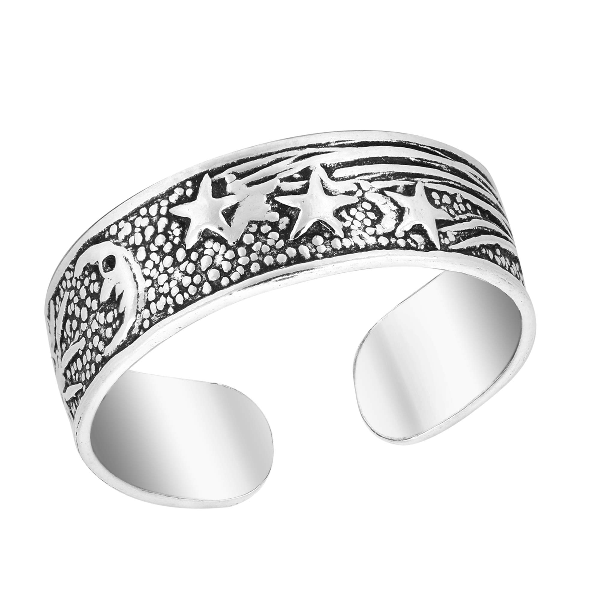 Stellar Sky Sun Moon and Shooting Stars .925 Sterling Silver Toe Ring or Pinky Ring
