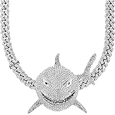 Xikui Rhinestone Necklace Chain, 18K Gold Plated Hip Hop Pendant with Cuban Link Width 13MM Length 19.7in(50cm), Ice Out Jewelry Gifts