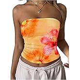 Floerns Women's Sleeveless Bandeau Floral Print Strapless Summer Cropped Going Out Tube Top