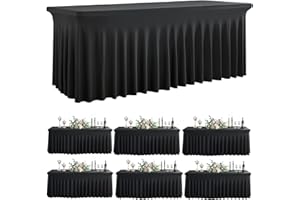 Outpain Wrinke Free Spandex Tablecloth for 6 Foot Rectangle Tables, 6 Pack Black Fitted Table Cloths 6ft Stretchy Banquet Table Clothes Cover Desk Skirt for Birthday Wedding Parties Baby Shower