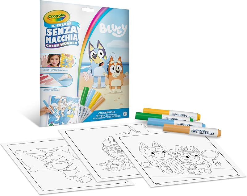 , Color Wonder, kit completo com 18 páginas para colorir e 4 marcadores de colorir sem manchas, com a personagem do Bluey, atividade criativa para crianças dos 3 aos 5 anos, código. 25-2903