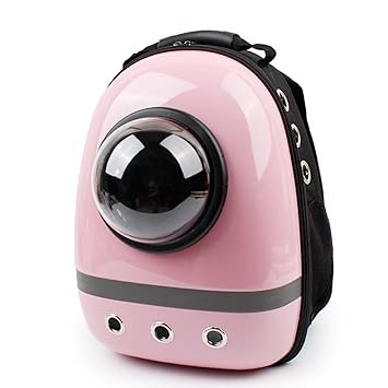 Sri Ventilated Outdoors Space Capsule Plastic Oxford Carriage Backpack For Cat Puppy, Pink