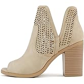 Soda Cathy ~ Women Peep Toe Closed-Back Geometric Cut High Heel Ankle Boots