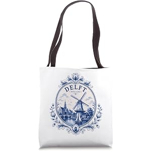 Delft Holland Windmill Blue Tile Art Dutch Canal Porcelain Tote Bag