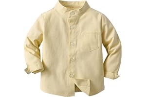 Toddler Boys Button Up Dress Shirt Kids Long Sleeve Cotton T-Shirt Soft Trendy Blouses Simple Tops Tees