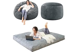 ILPEOD Bean Bag Chair Stuffed with Foam - Folding Beanbag Chairs Lounge Sofa Bed for Adults/Kids - Full Size Memory Foam Mattress - Big Couch with Soft Micro Fiber Cover in Bedroom Dorm Room - 4 ft, Grey