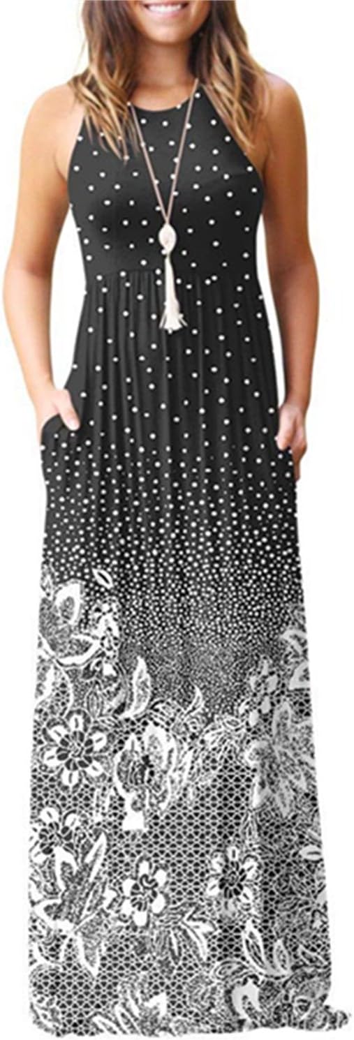 VIVOSKY Women's Maxi Dress Floral Print Causal Long Dress with Pocket